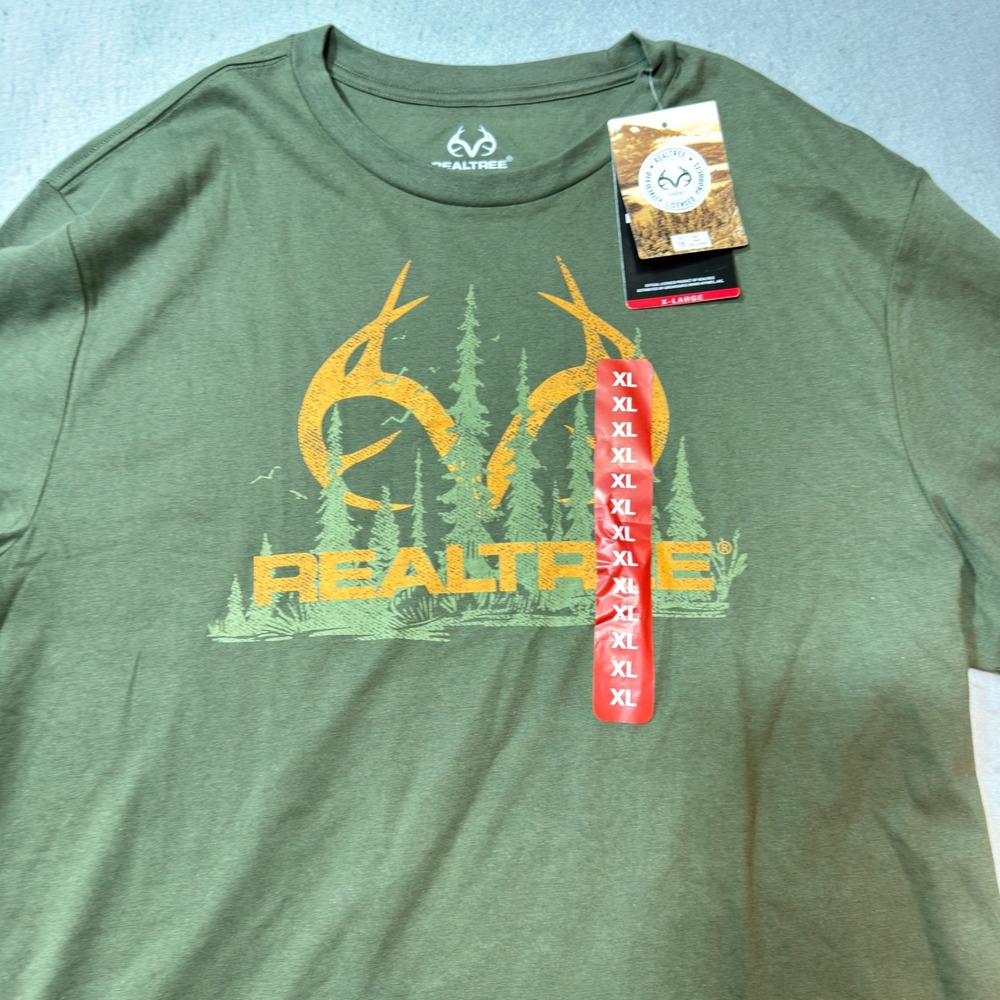 Realtree Graphic T-Shirt Mens XL Olive Green Antler Sunrise Short Sleeve Outdoor